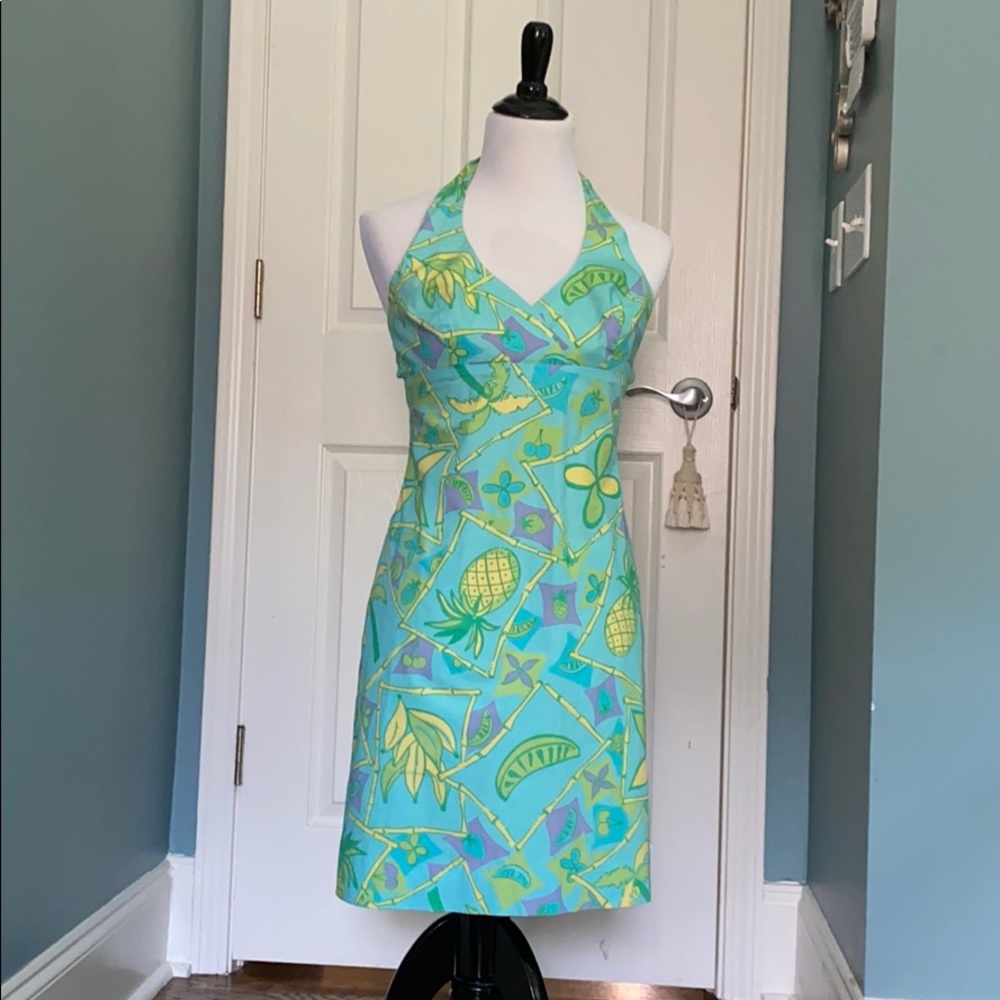 LILLY PULITZER blue green yellow open back dress
